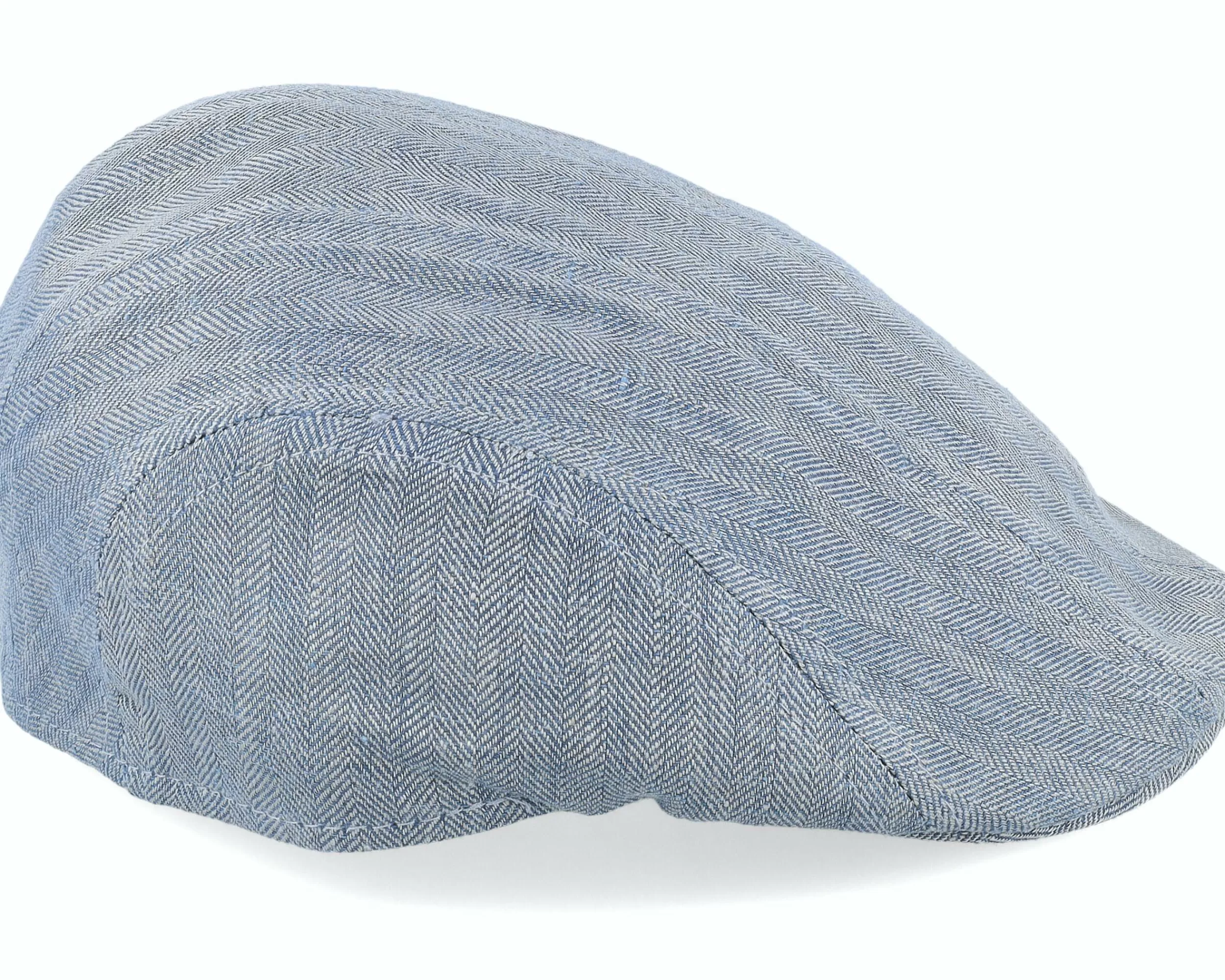 MJM Hats Maddy Organic Linen 9 Blue Herringbone Flat Cap - -Unisex Flat Caps