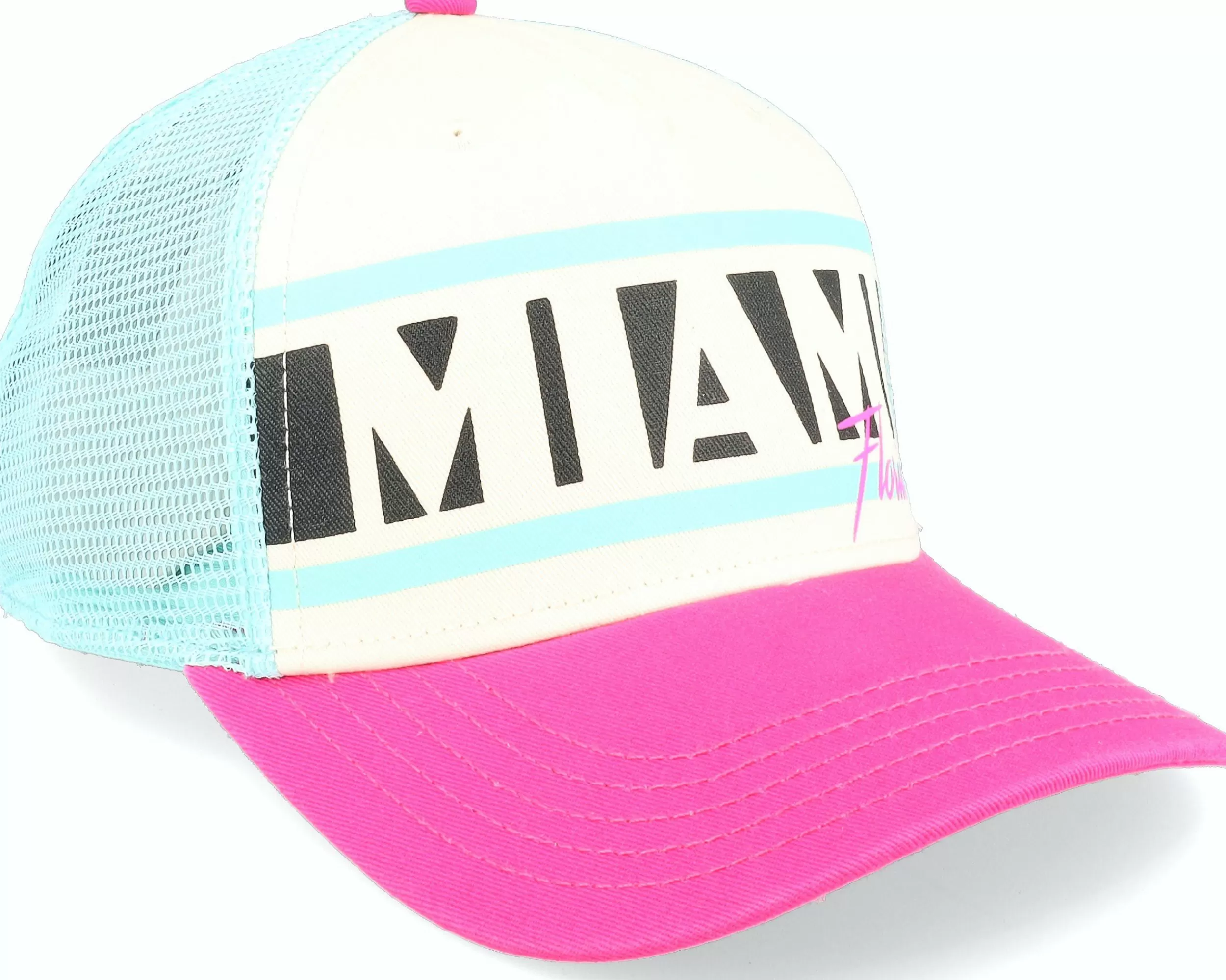 American Needle Miami Sinclair Ivory/Seafoam/Hot Pink Trucker - -Unisex Trucker