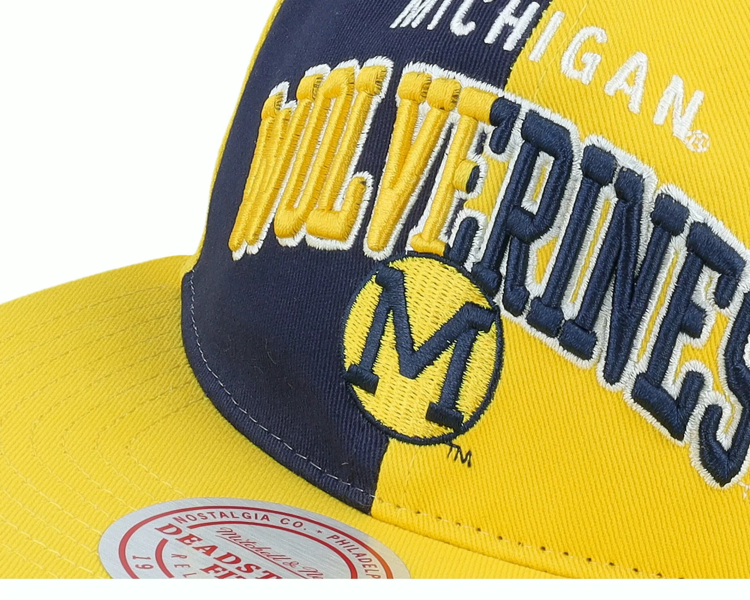 Mitchell & Ness Michigan Wolverines Pinwheel Of Fortune Yellow/Navy Snapback - -Unisex Snapback