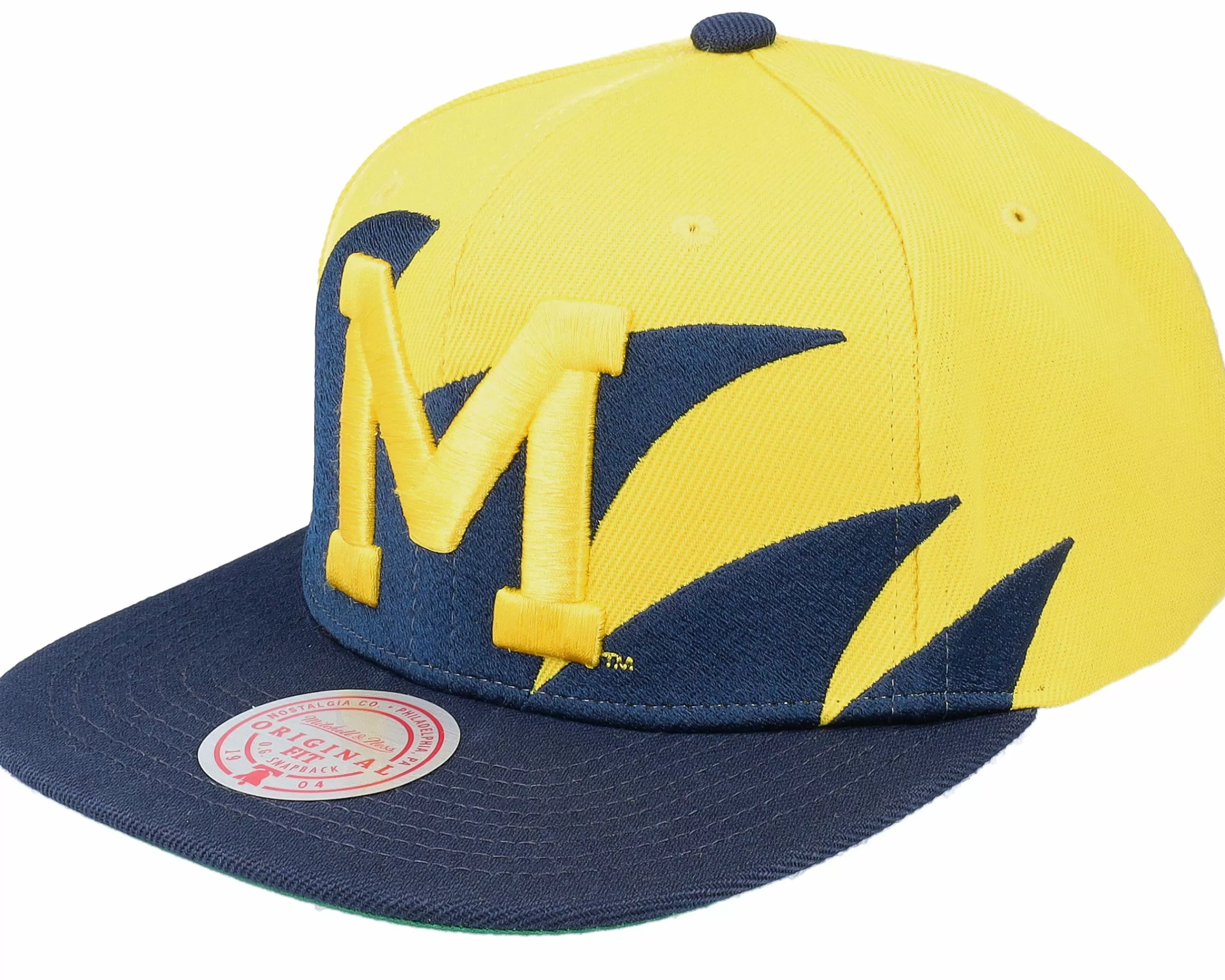 Mitchell & Ness Michigan Wolverines Sharktooth Yellow/Navy Snapback - -Unisex Snapback