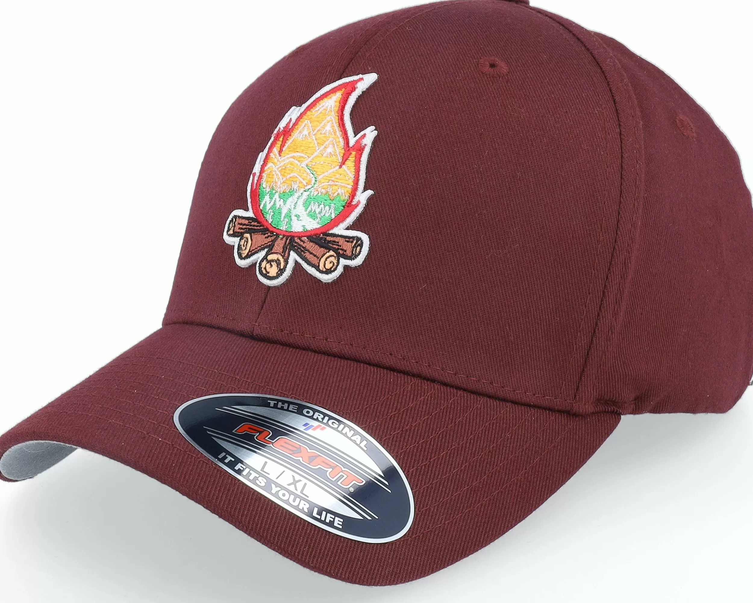 Wild Spirit Mountain Camp Fire Maroon Flexfit - -Unisex Flexfit