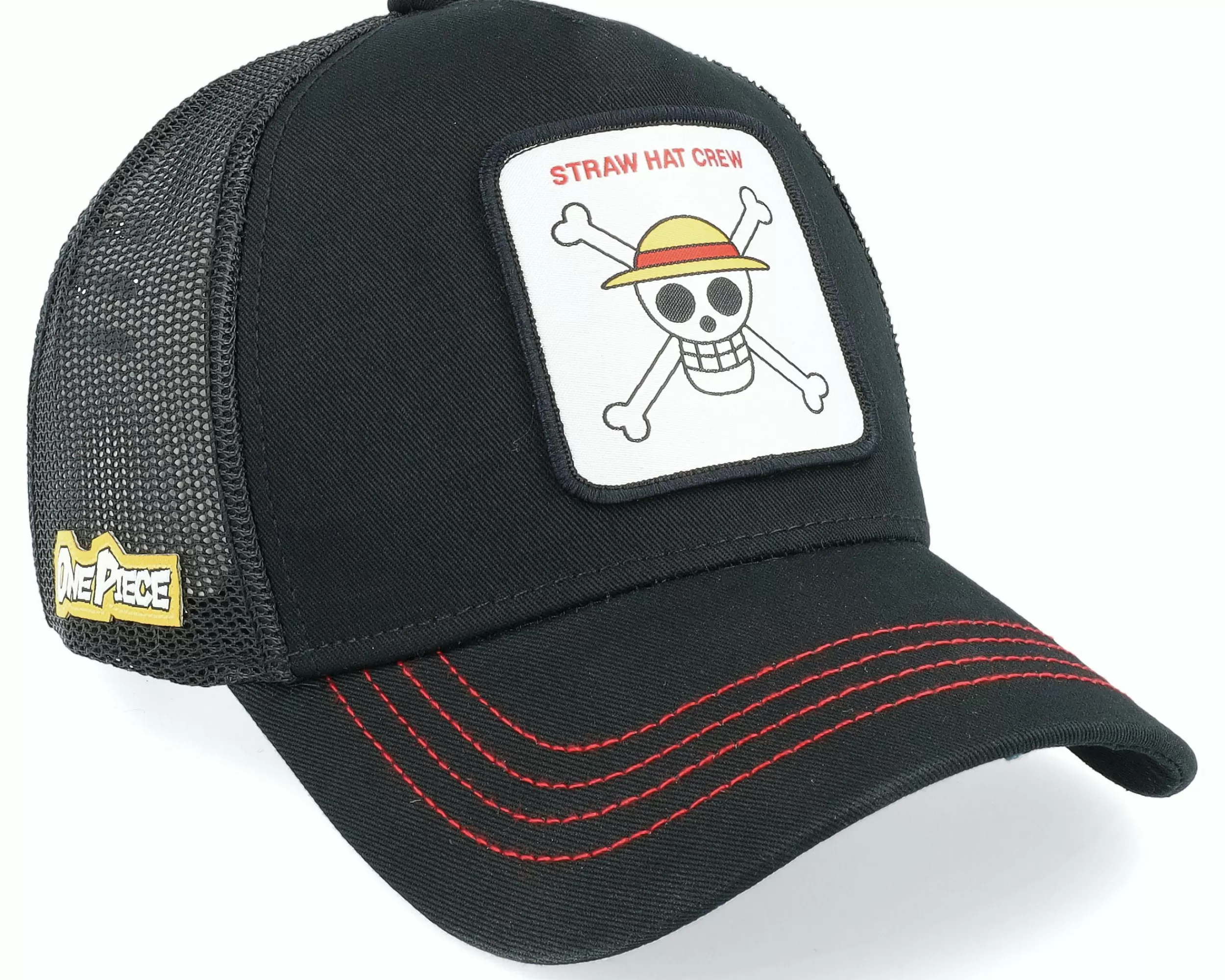 Capslab One Piece Straw Hat Crew Black Trucker - -Unisex Trucker