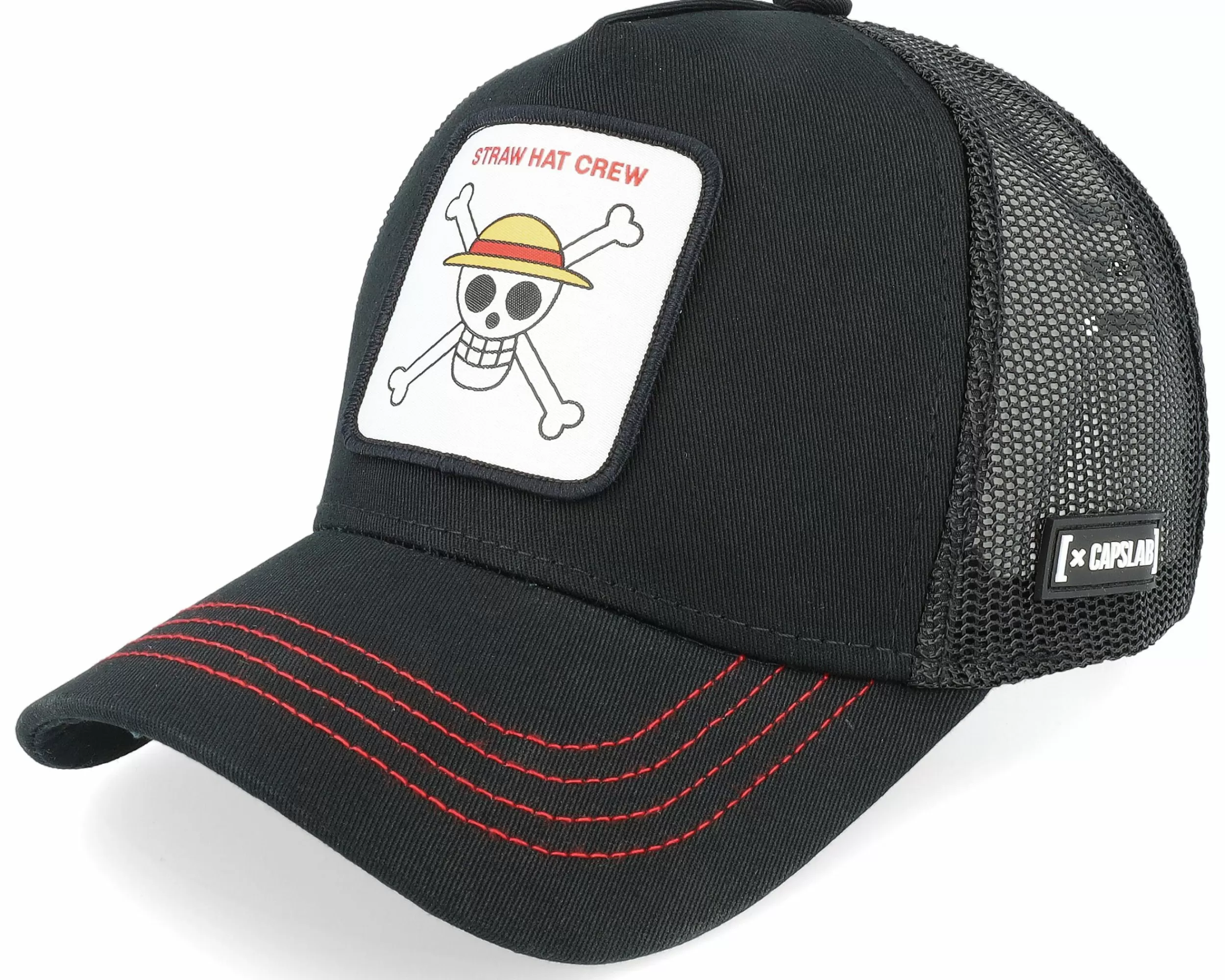 Capslab One Piece Straw Hat Crew Black Trucker - -Unisex Trucker