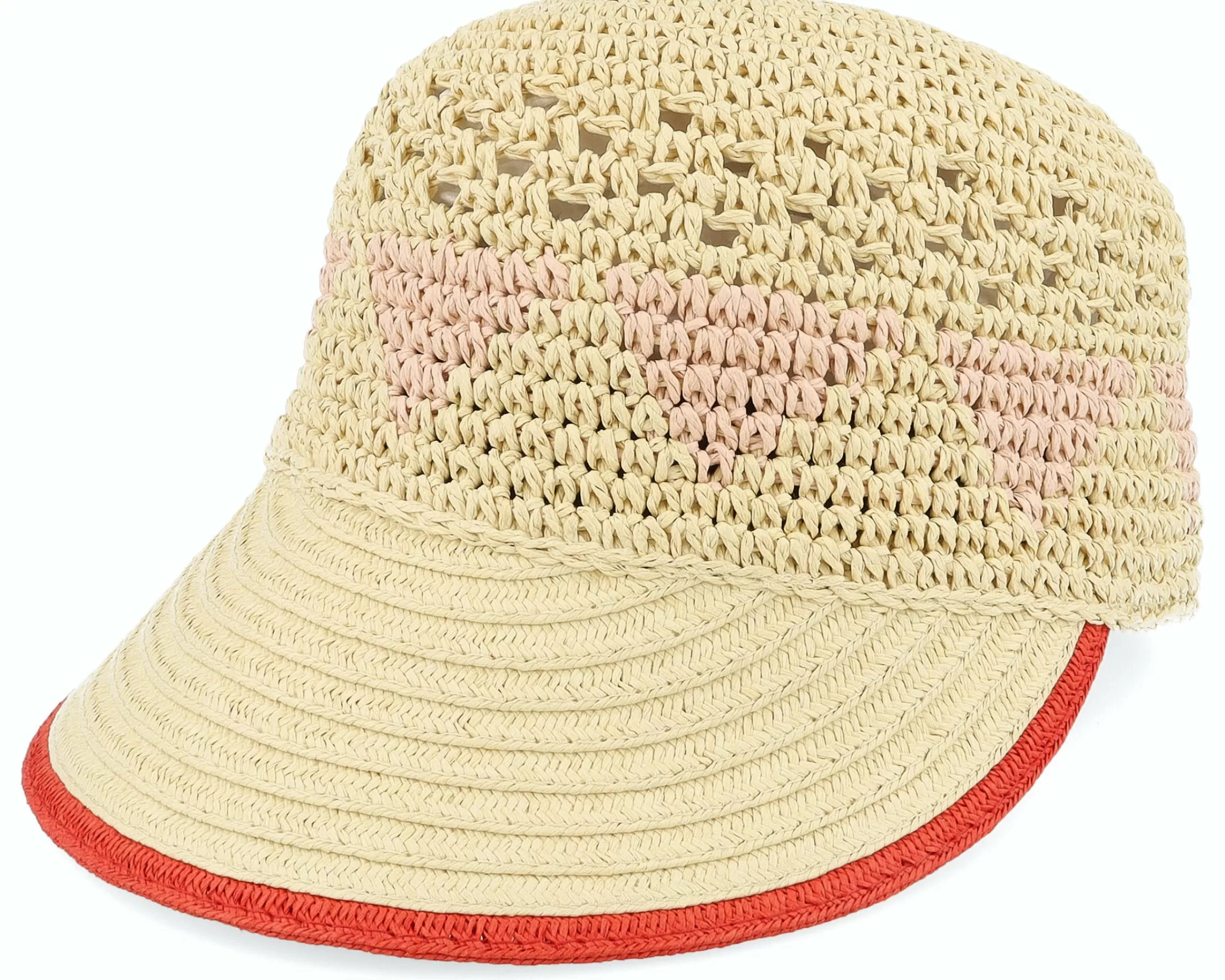 Seeberger Paper Crochet Cap With Fancy Pattern Linen/Orange Fitted - -Unisex Fitted