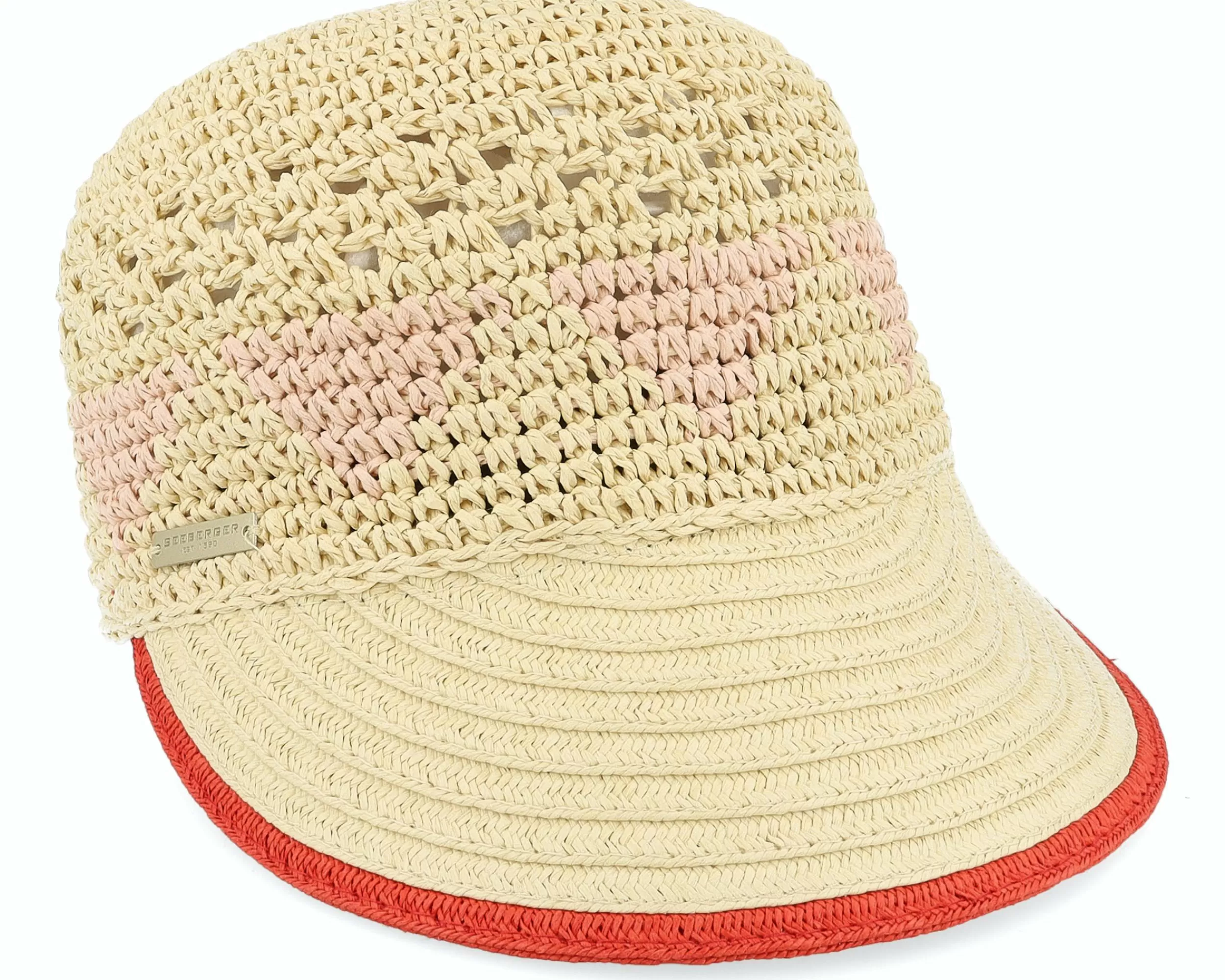 Seeberger Paper Crochet Cap With Fancy Pattern Linen/Orange Fitted - -Unisex Fitted