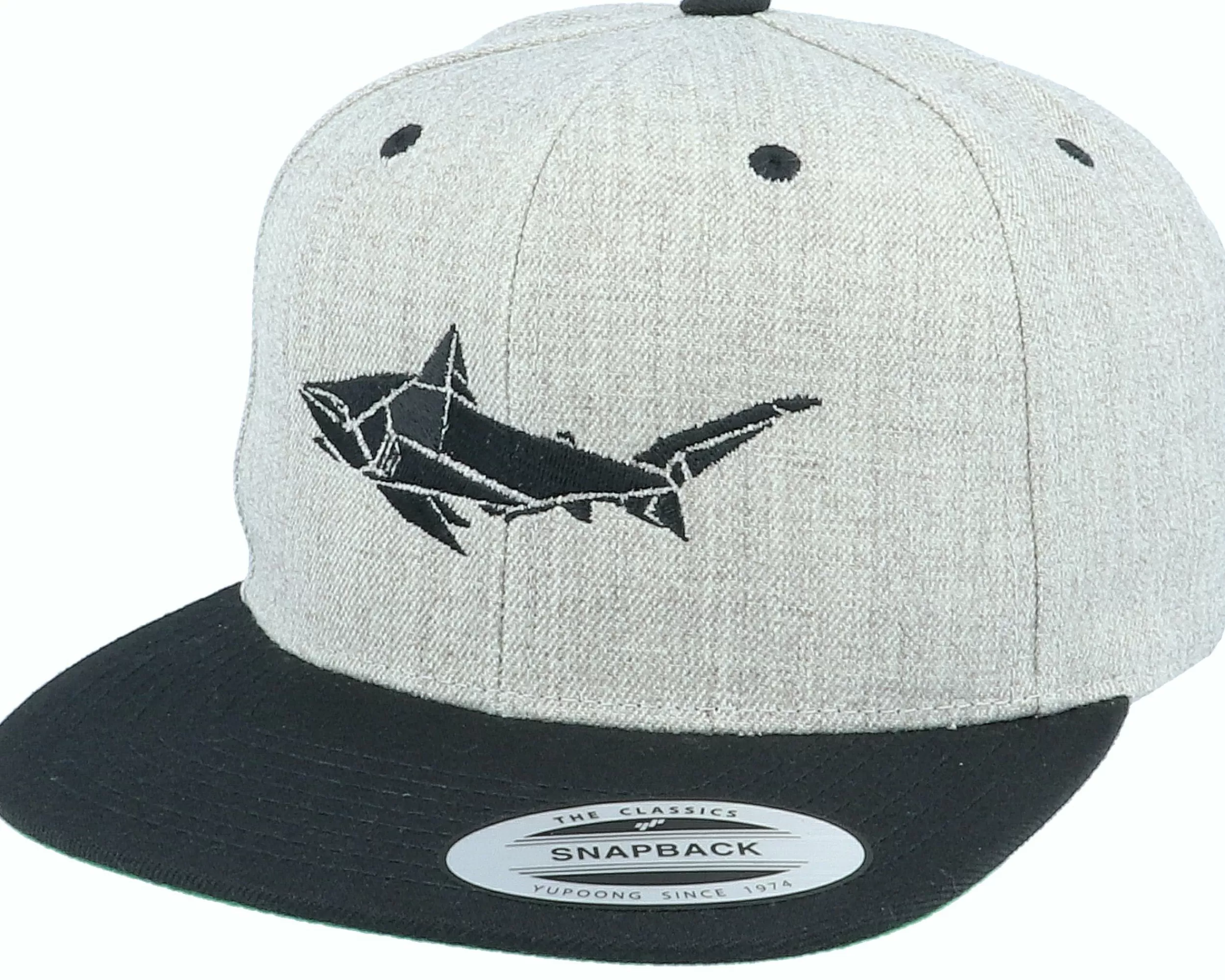 Origami Paper Shark Heather Grey/Black Snapback - -Unisex Snapback