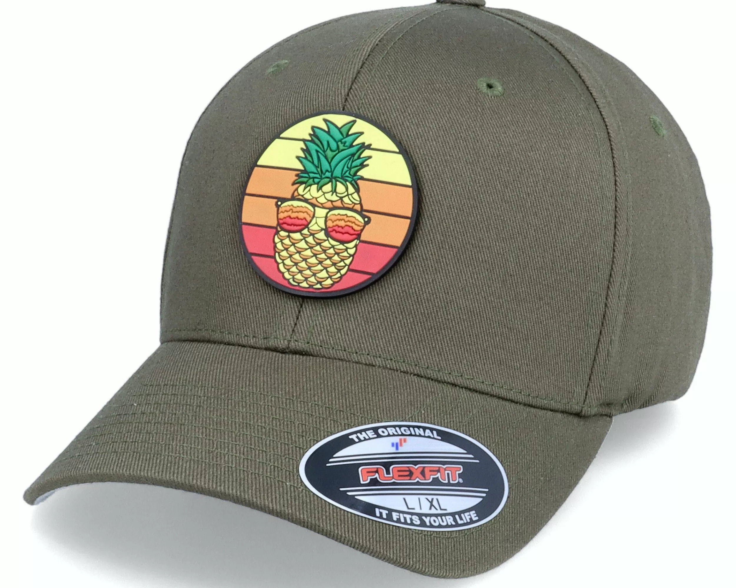 Iconic Pineapple Sunset Patch Olive Flexfit - -Unisex Flexfit