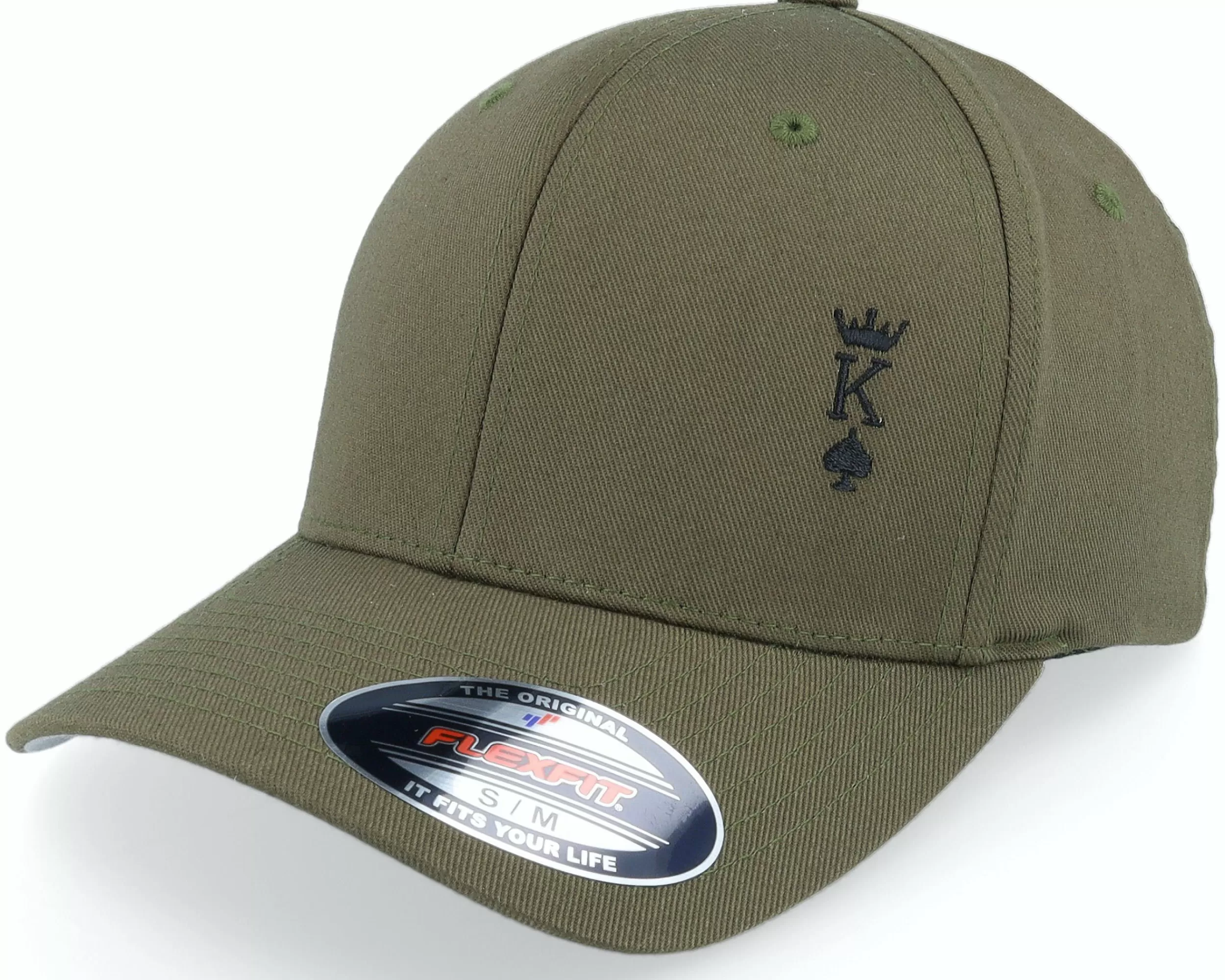 Iconic Poker King Crown Olive Flexfit Wooly Combed - -Unisex Flexfit