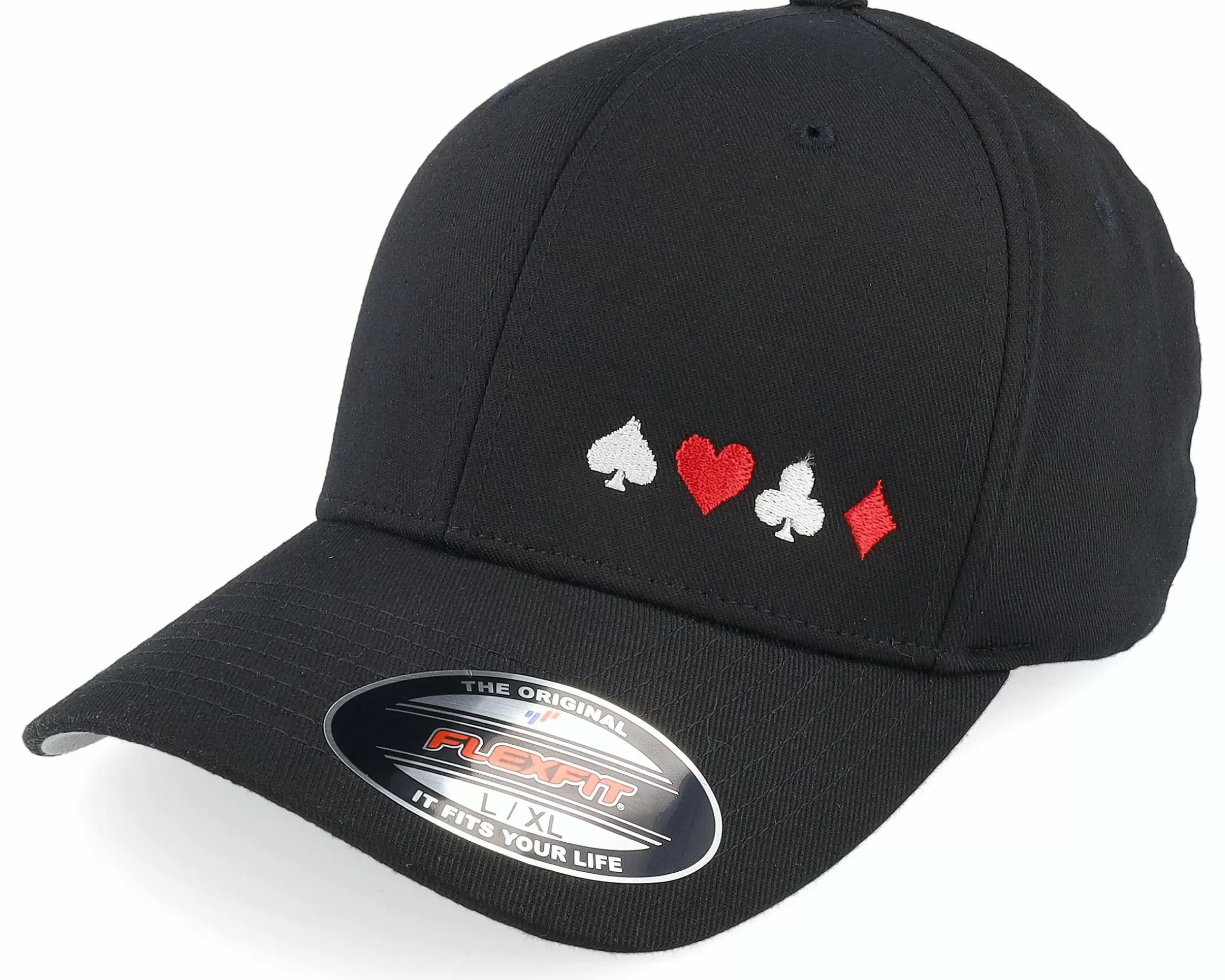 Iconic Poker Spades Hearts Clubs Diamonds Black Flexfit - -Unisex Flexfit