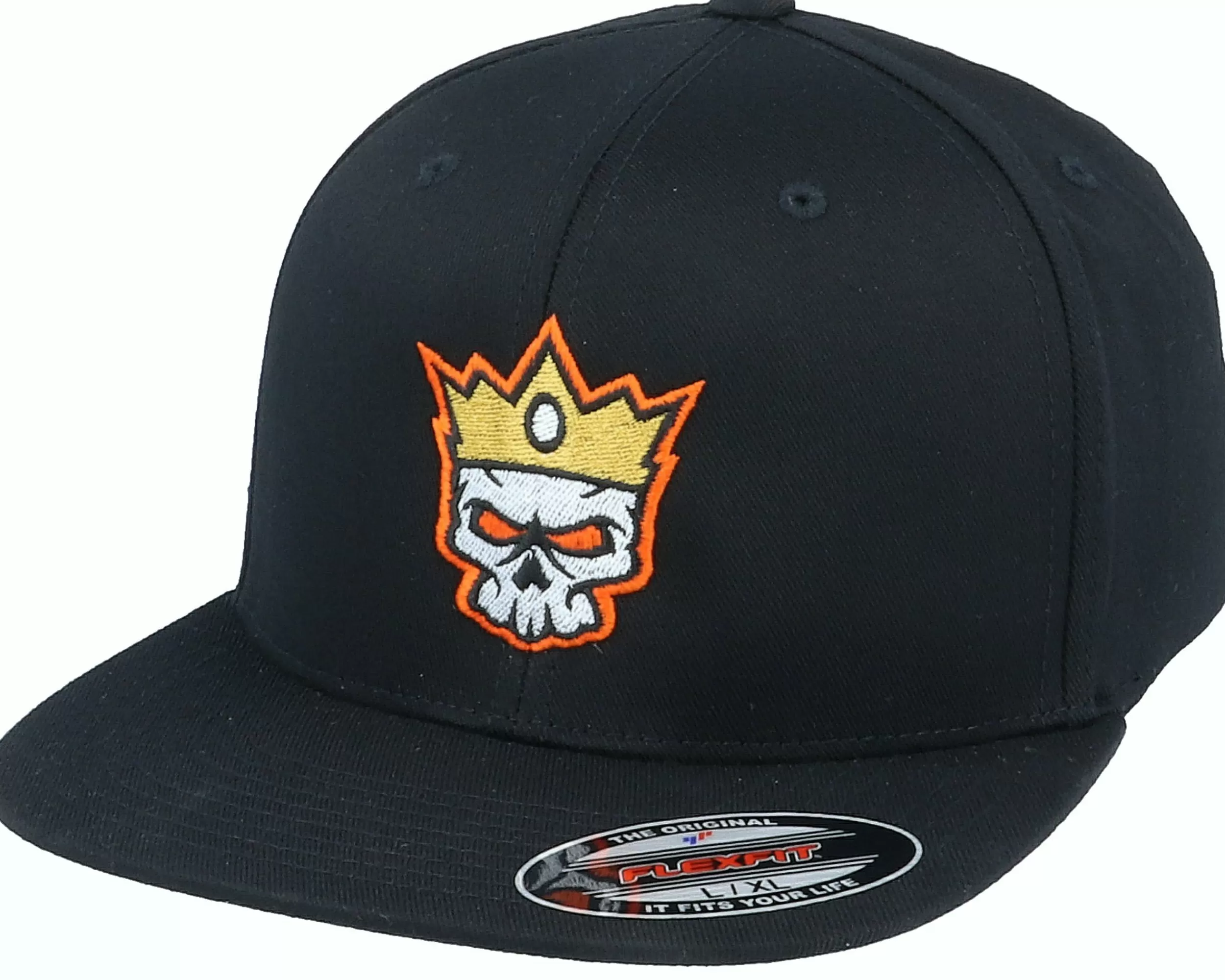 Iconic Skull Crown Flat Brim Black Fitted - -Unisex Fitted