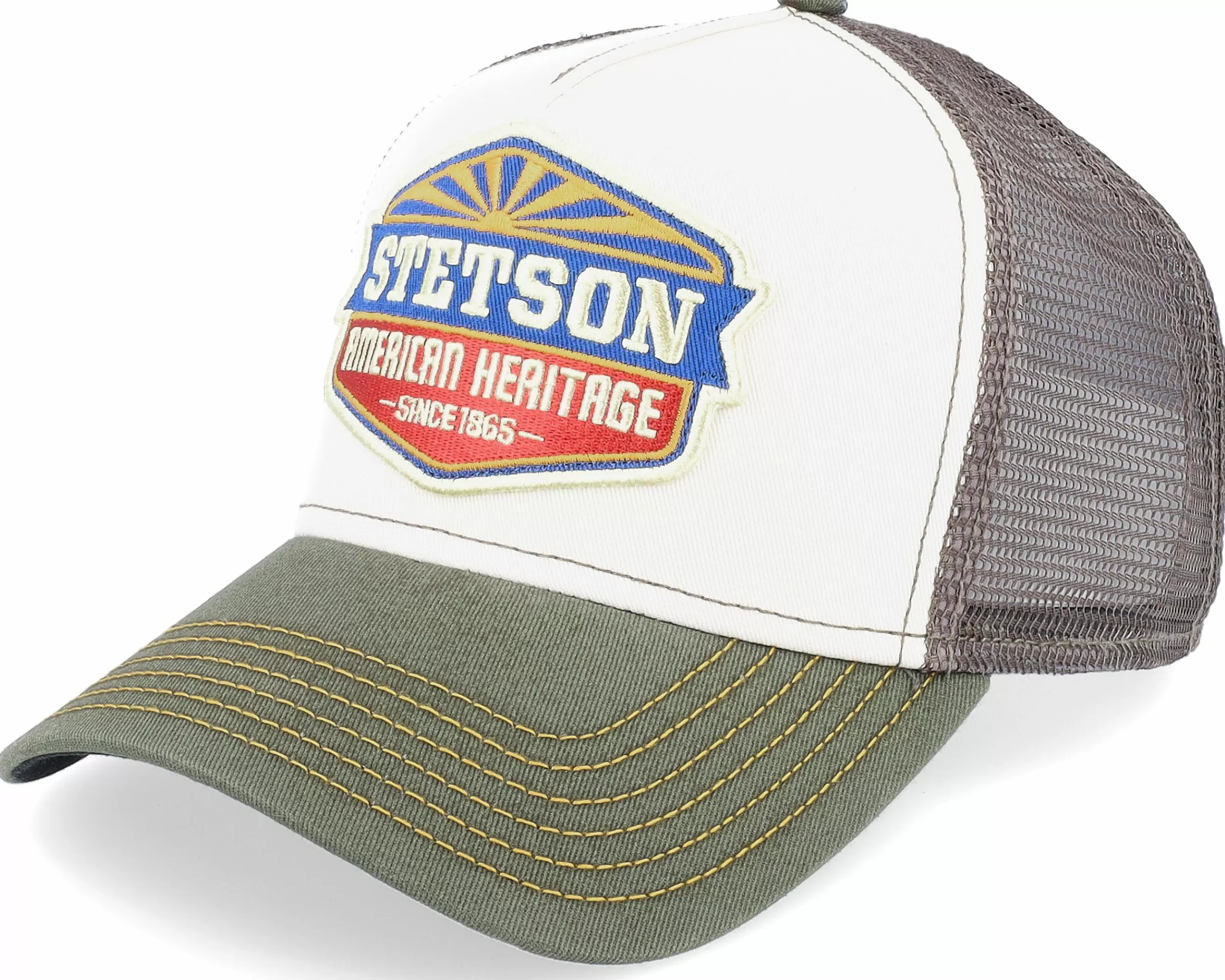 Stetson Sun White/Olive Trucker - -Unisex Trucker