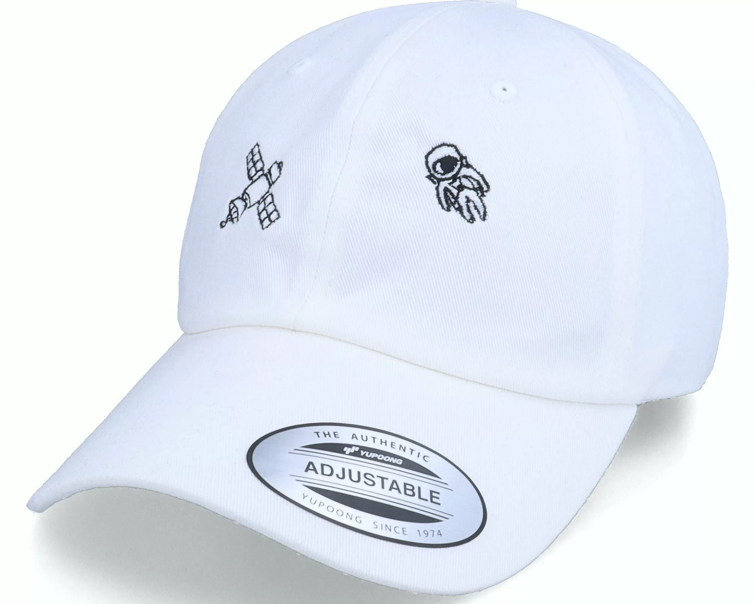 Abducted Tiny Satellite Astronaut Scenery White Dad Cap - -Unisex Dad Cap