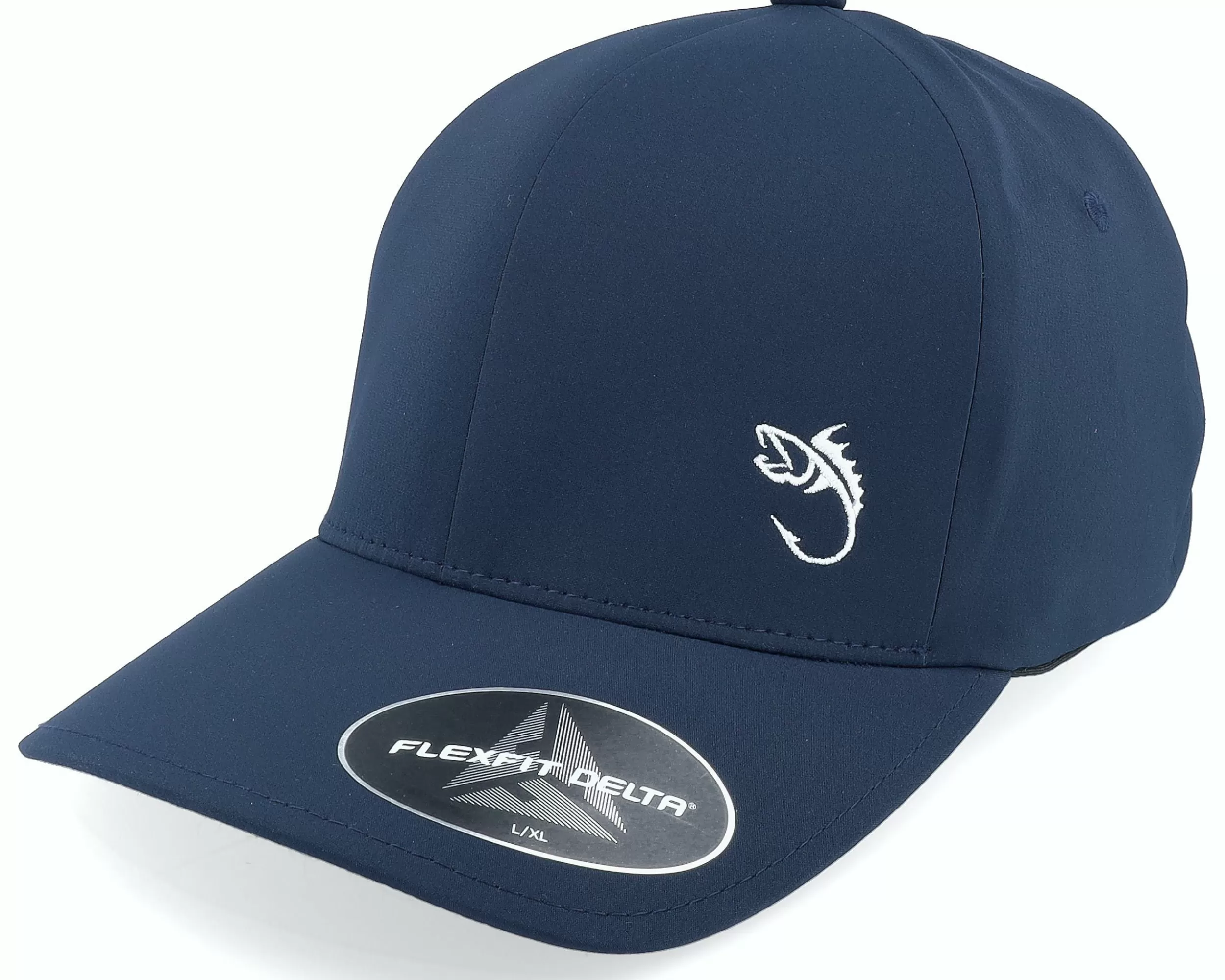 Skillfish White Fish Hook Logo Delta Fit Navy Flexfit - -Unisex Flexfit