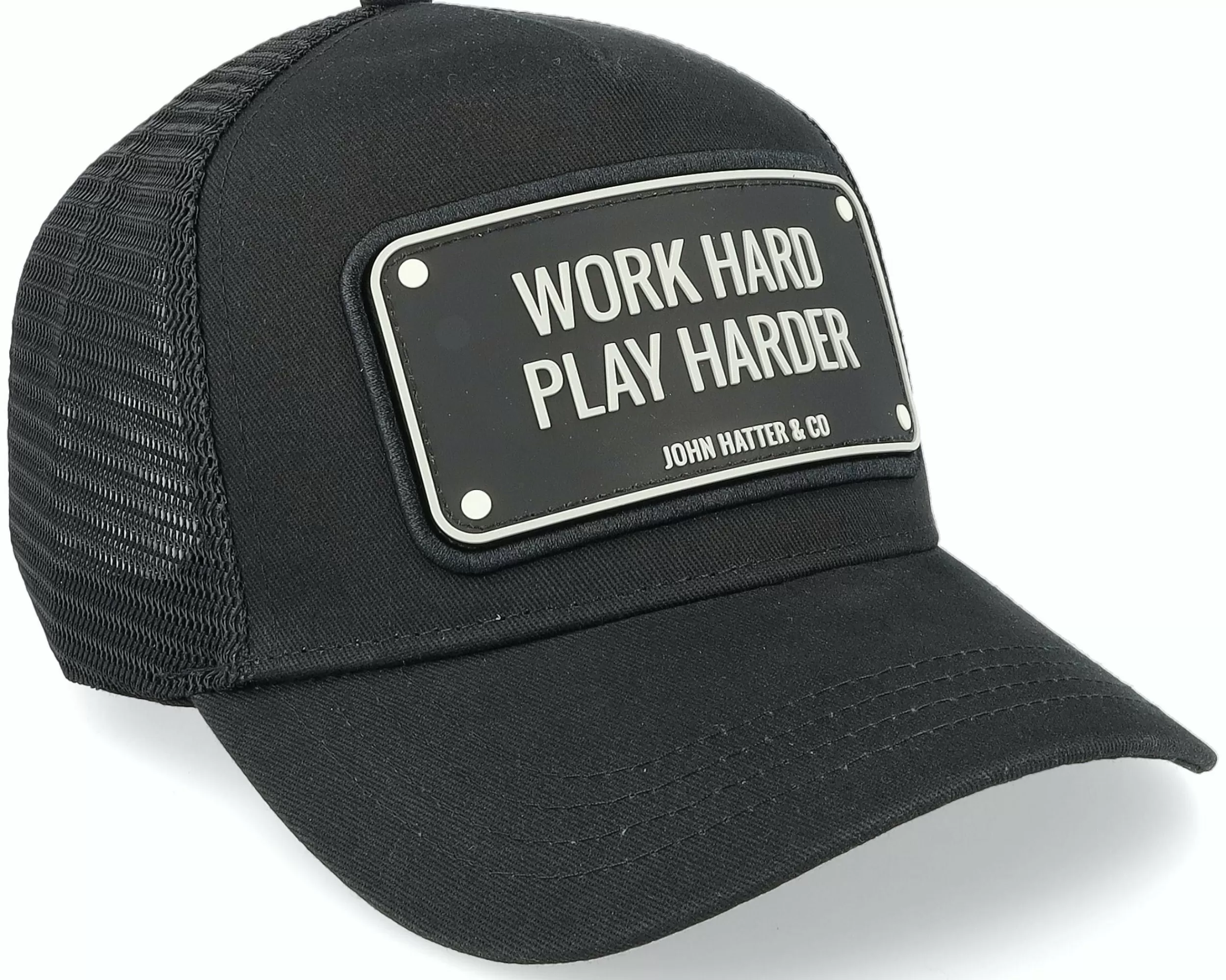 John Hatter & Co Work Hard Black Trucker - -Unisex Trucker